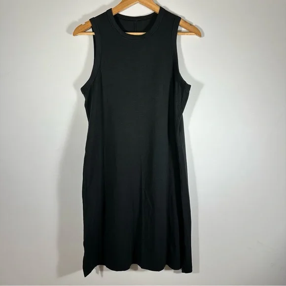 LULULEMON Classic-Fit Cotton-Blend Black Dress With Side Slits Size 6 EUC - Picture 2 of 8